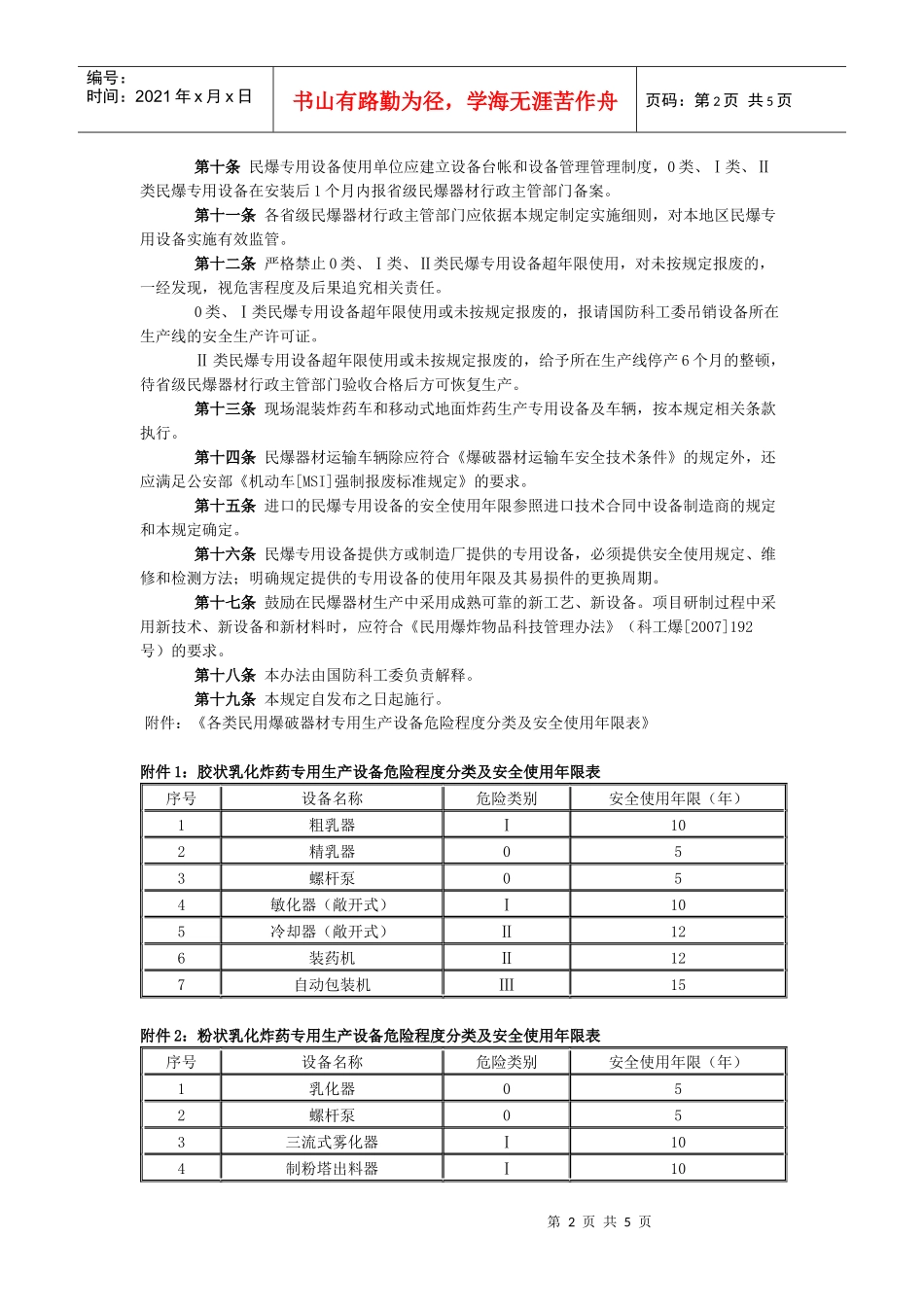 民用爆破器材专用生产设备安全使用年限管理规定_第2页