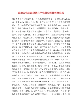 政府办党支部保持共产党员先进性教育总结 