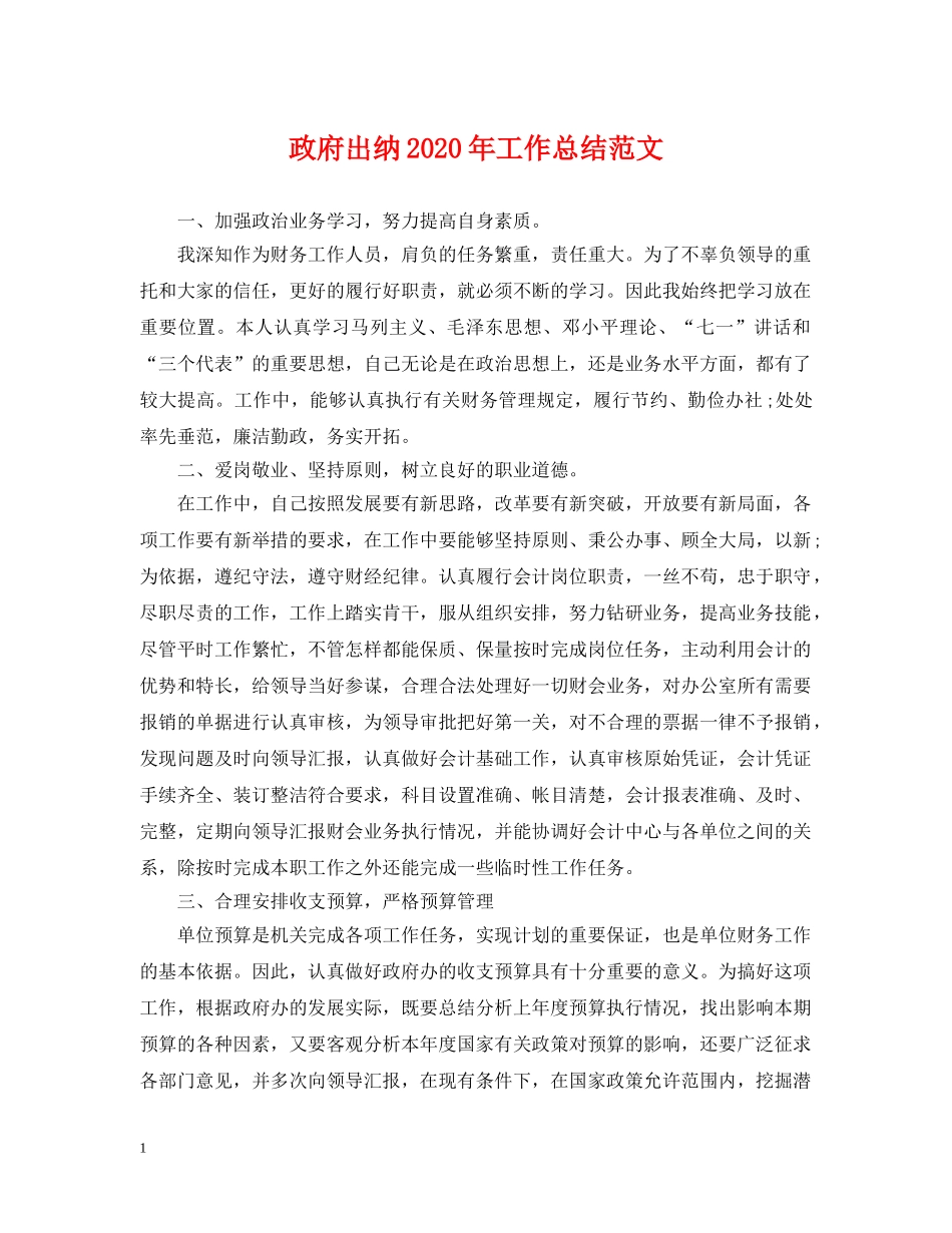 政府出纳2020年工作总结范文 _第1页