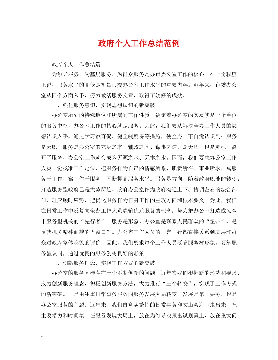 政府个人工作总结范例 _第1页