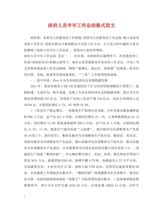 政府人员半年工作总结格式范文 