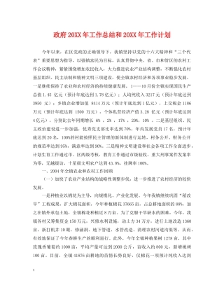 政府20XX年工作总结和20XX年工作计划 