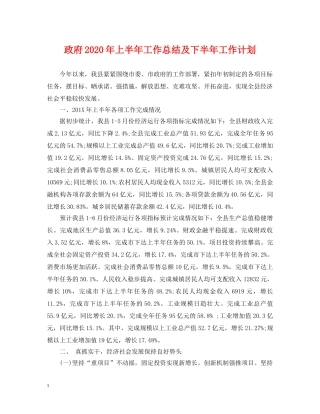 政府2020年上半年工作总结及下半年工作计划 
