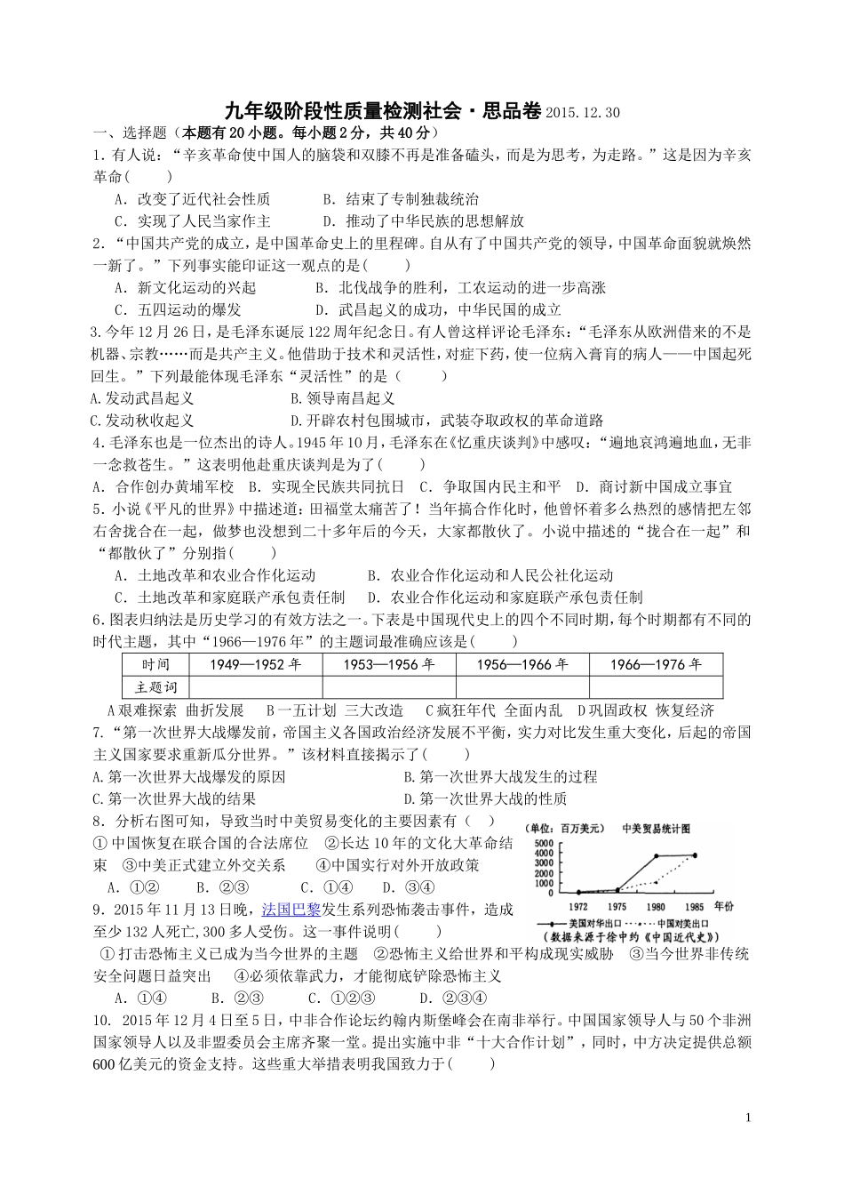 九年级阶段性质量检测社会•品德卷_第1页