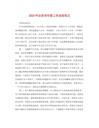 2020年业务员年度工作总结范文 