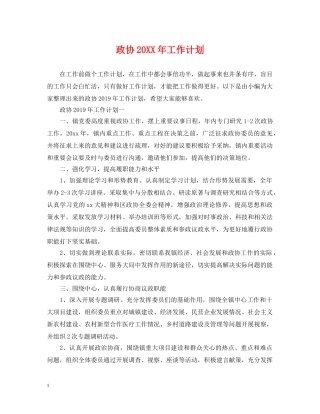 政协20XX年工作计划 