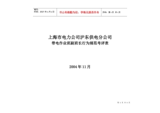 上海市电力公司沪东供电分公司带电作业班副班长行为规范考评表