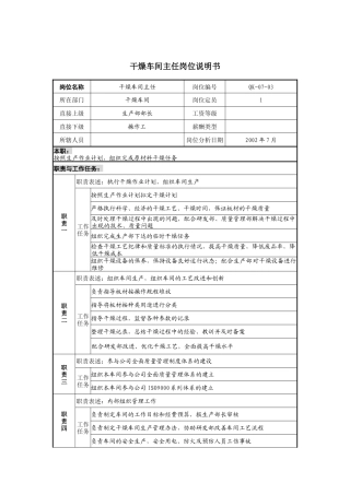 材料行业-干燥车间主任岗位说明书