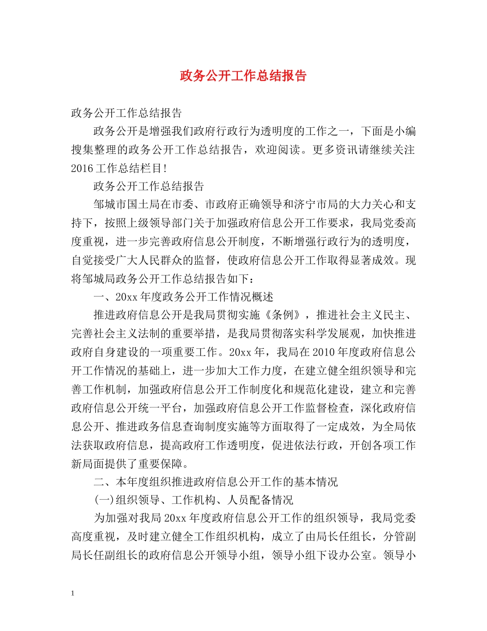 政务公开工作总结报告 _第1页