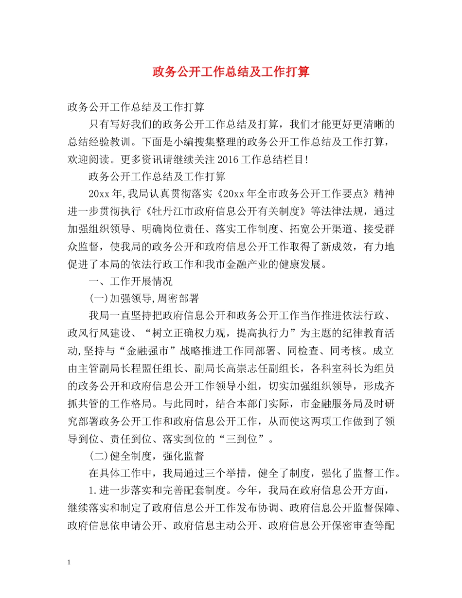 政务公开工作总结及工作打算 _第1页