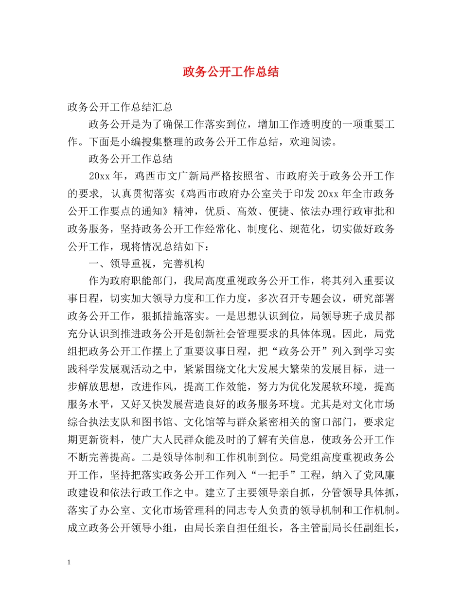 政务公开工作总结2 _第1页