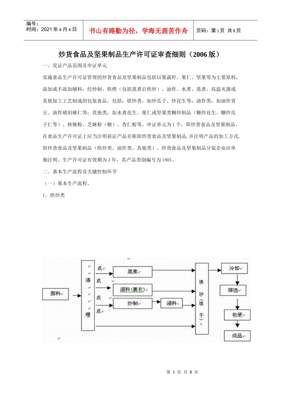 炒货食品及坚果制品生产许可证审查细则_第1页