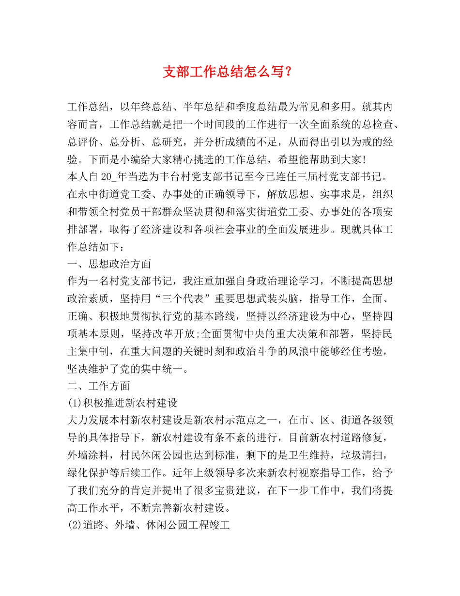 支部工作总结怎么写？ _第1页