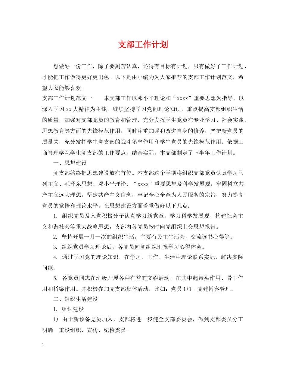 支部工作计划 _第1页