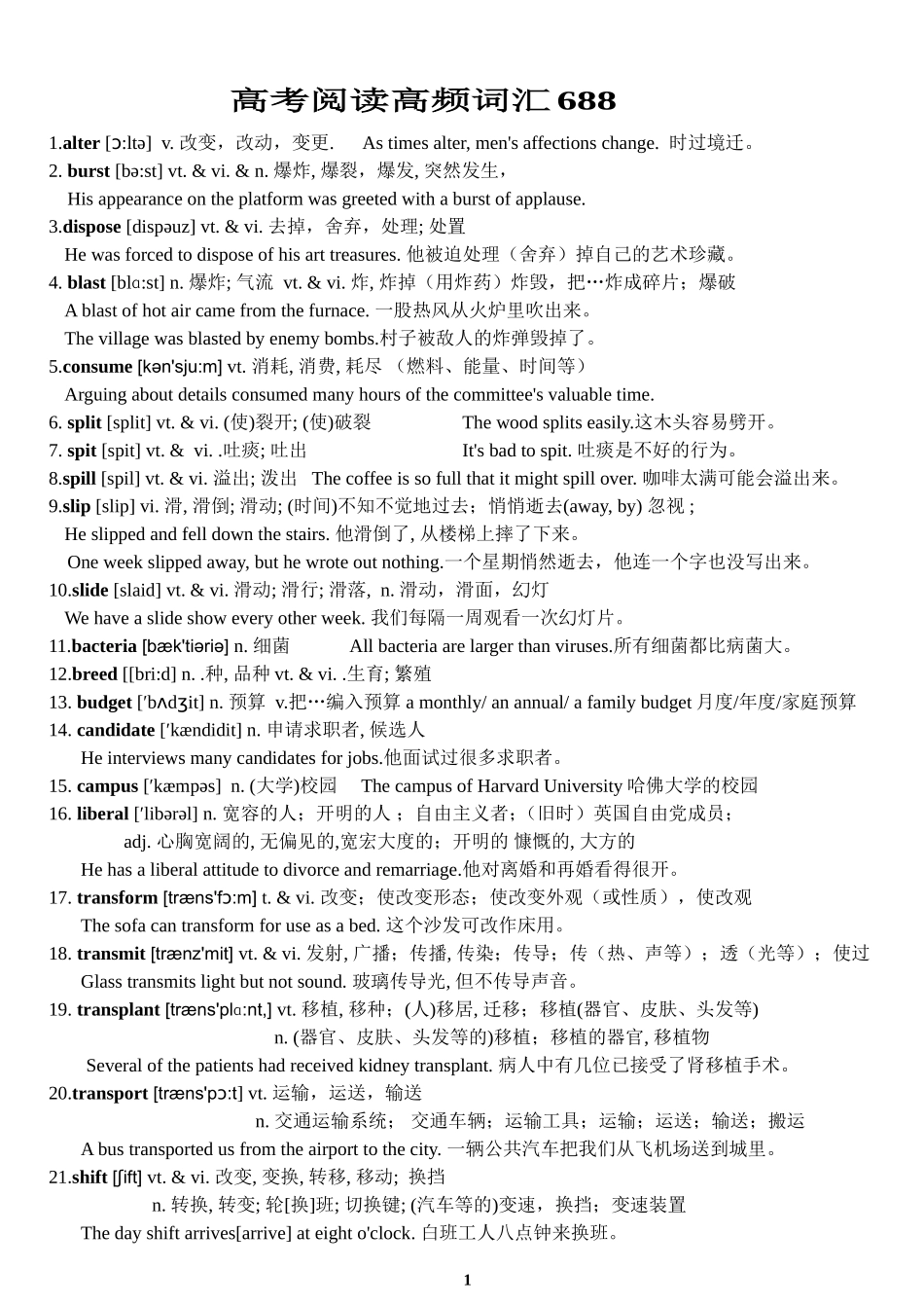 高考阅读高频词汇688个（含精选例句）_第1页