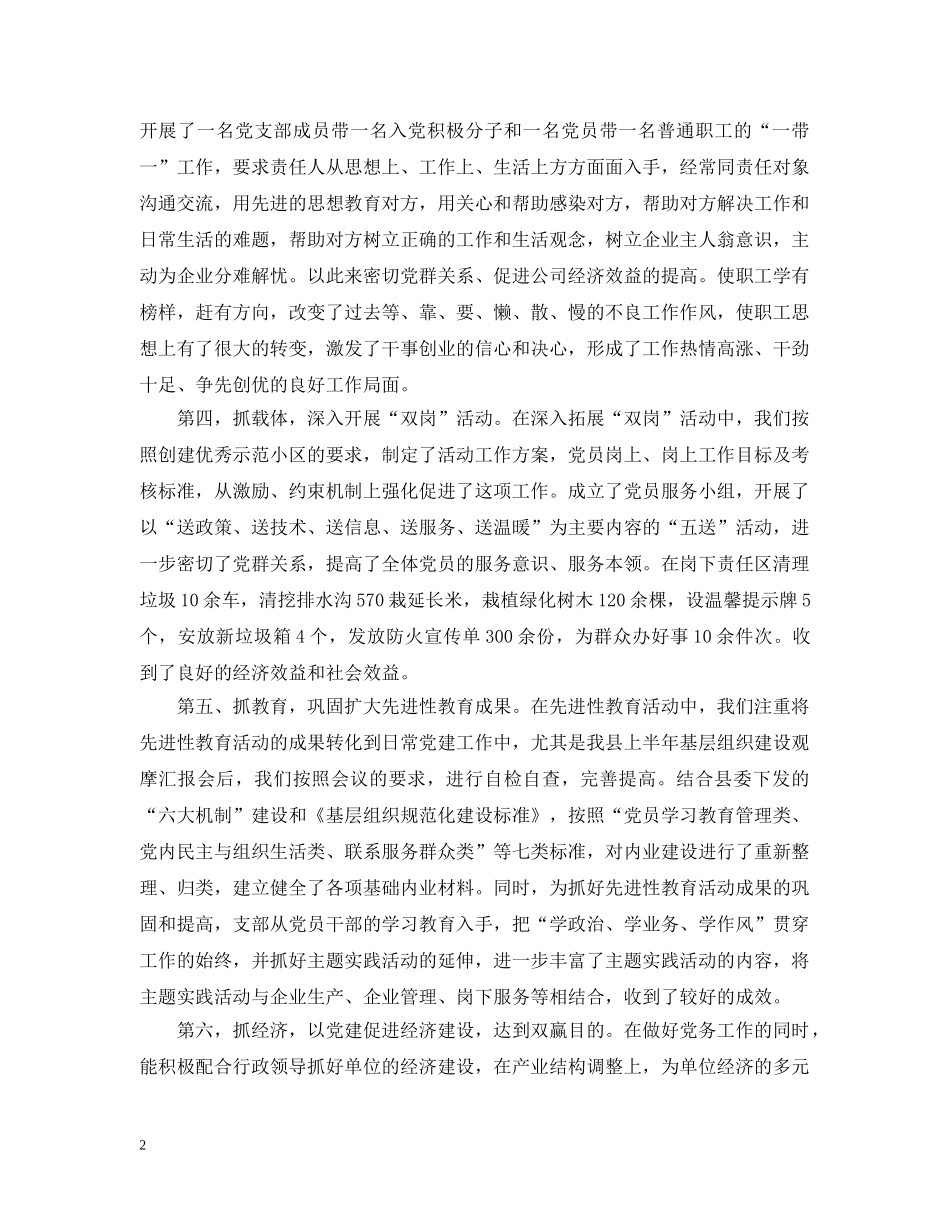 支部书记个人工作总结报告3篇 _第2页