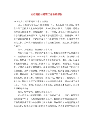 支行副行长述职工作总结报告 