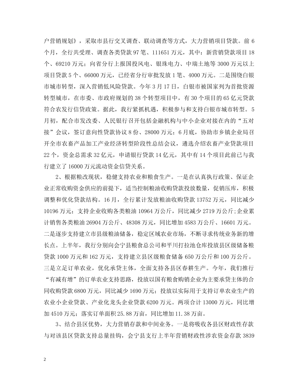 支行半年工作总结范文 _第2页