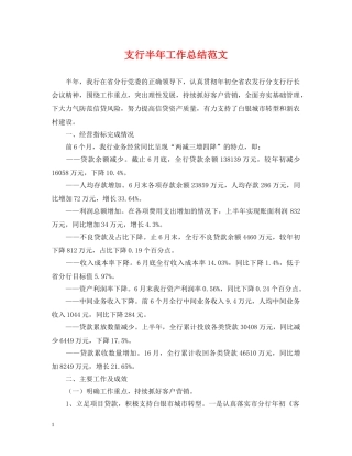 支行半年工作总结范文 
