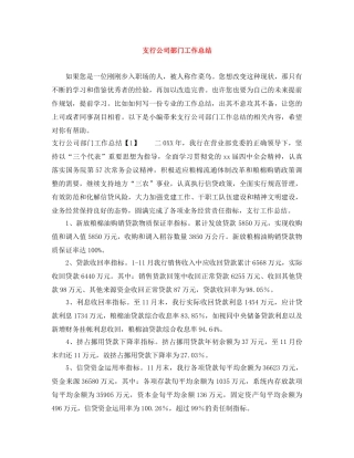 支行公司部门工作总结 