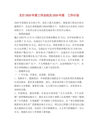 支行2020年度工作总结及2020年度  工作计划 