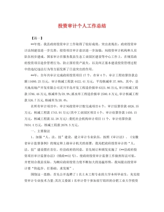 投资审计个人工作总结 