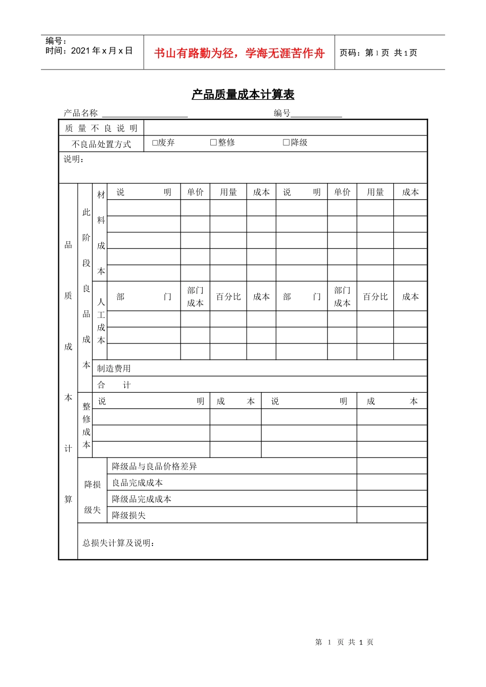 生产部-产品质量成本计算表_第1页