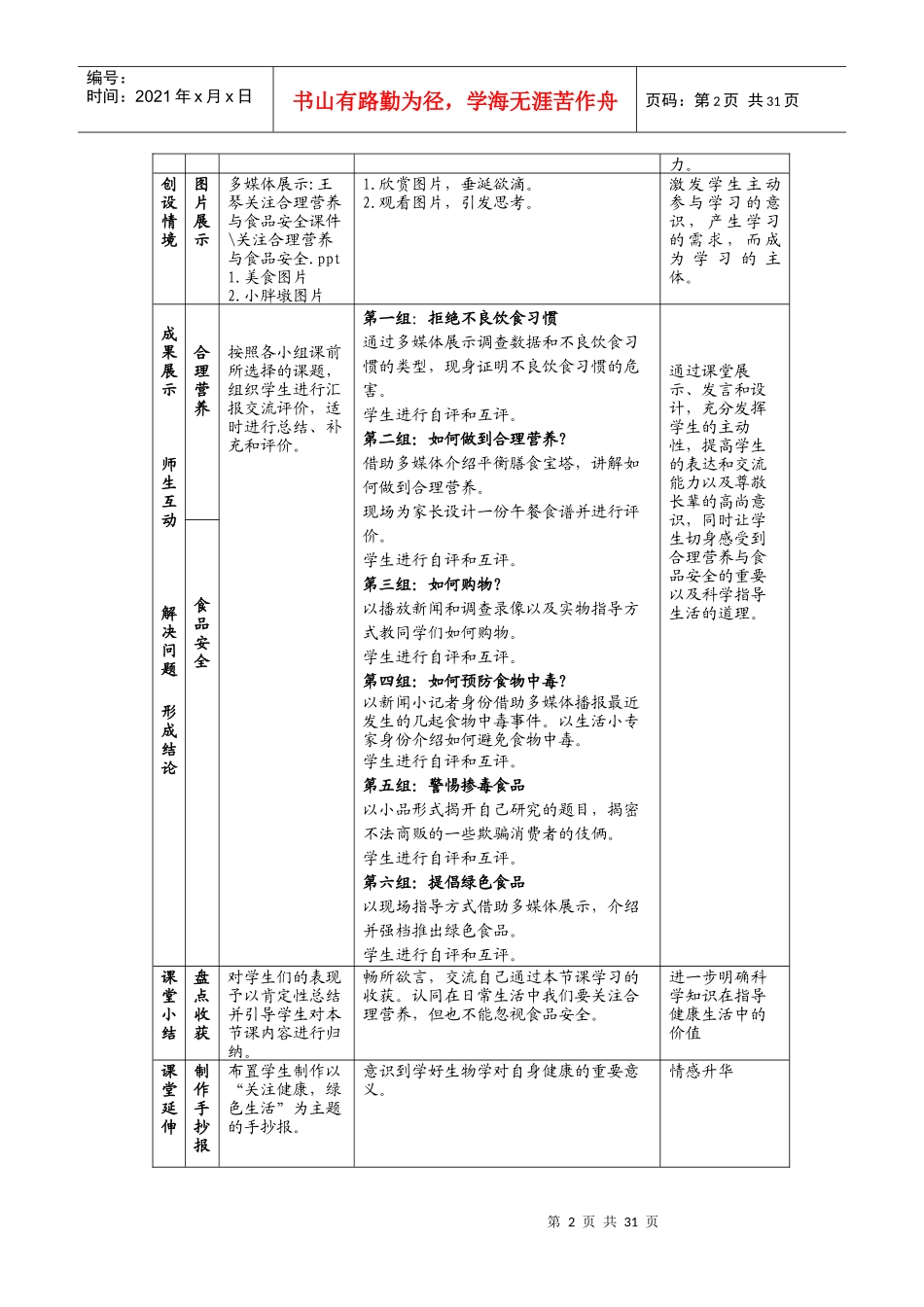 粘贴关注合理营养与食品安全教学设计_第2页