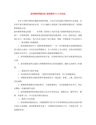 指导教师带教总结_指导教师个人工作总结 