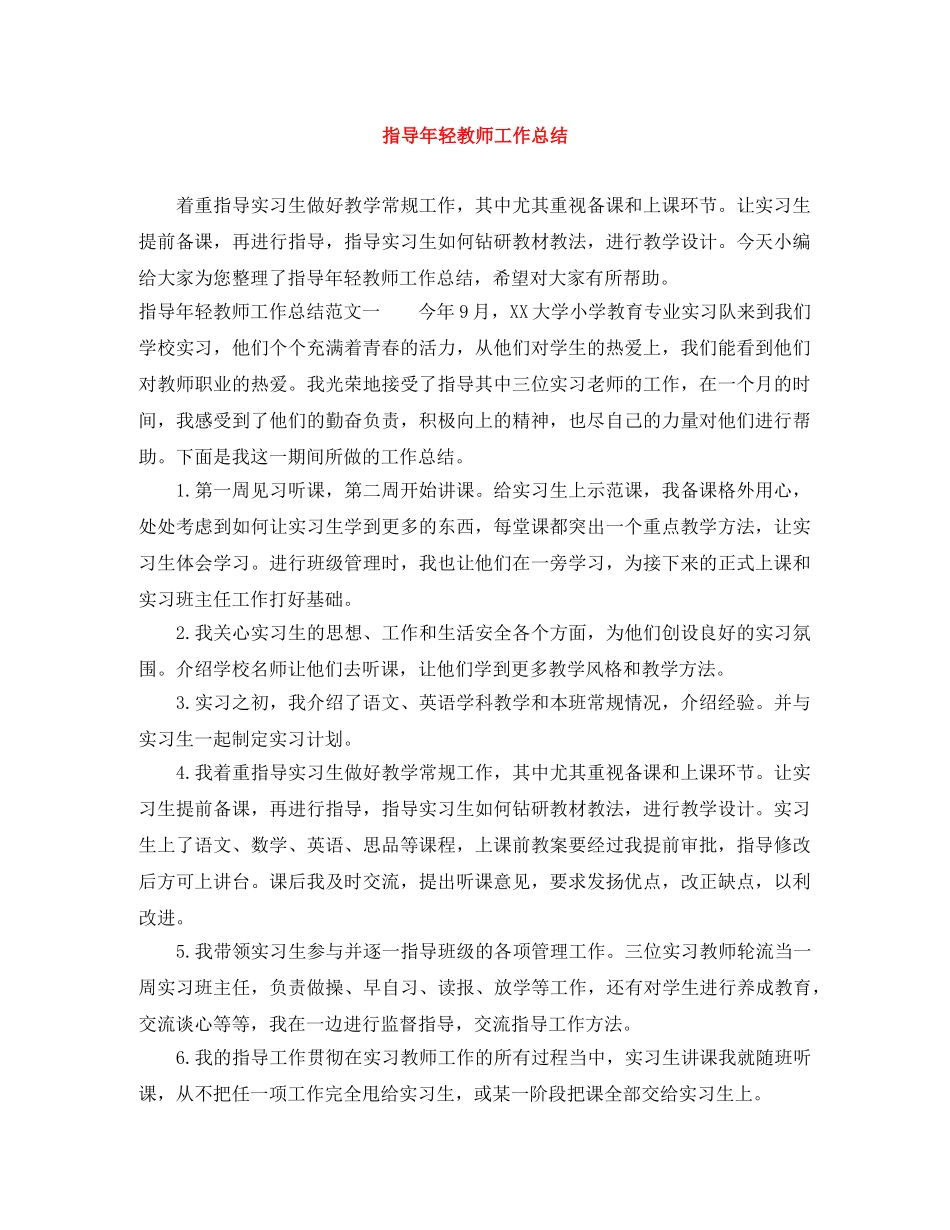 指导年轻教师工作总结 _第1页