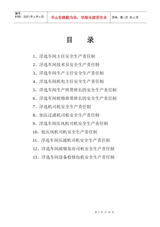 浮选车间各岗位安全生产责任制