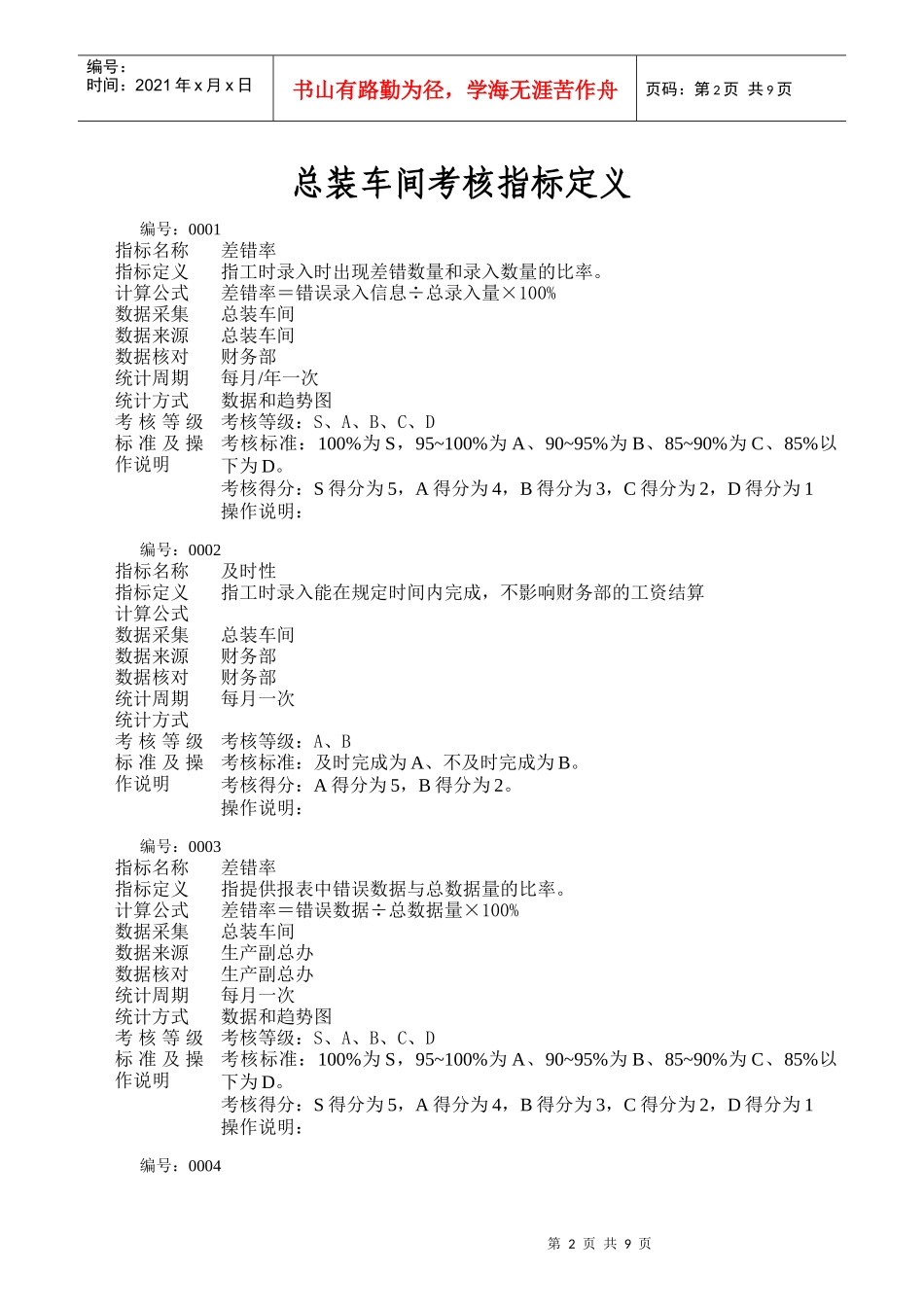 总装车间考核指标定义_第2页