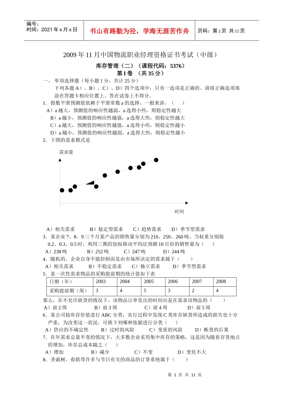 0911库存管理(二)真题及答案_第1页