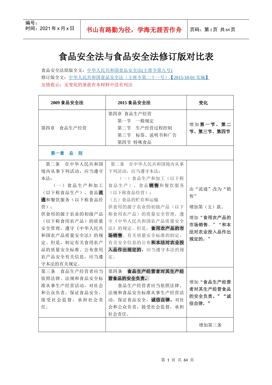 新旧食品安全法比较_第1页