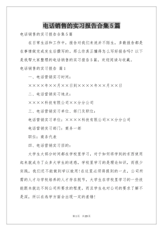 电话销售的实习报告合集5篇