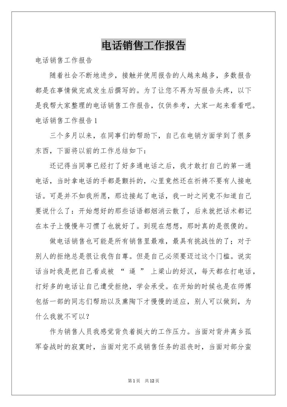 电话销售工作报告_第1页