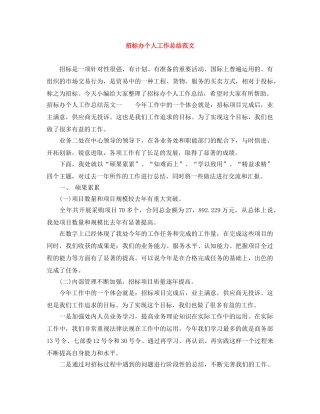 招标办个人工作总结范文 