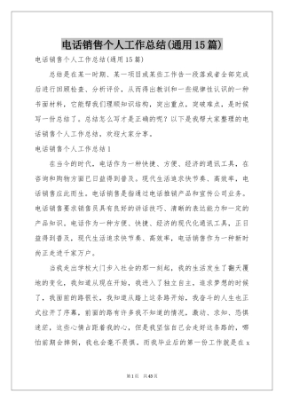 电话销售个人工作参考总结(通用15篇)