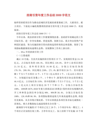 招商引资年度工作总结3000字范文 