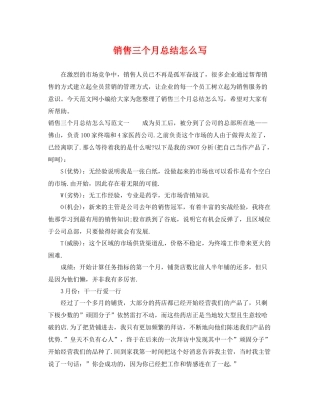 销售三个月总结怎么写 