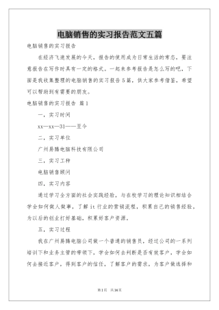 电脑销售的实习报告范本五篇