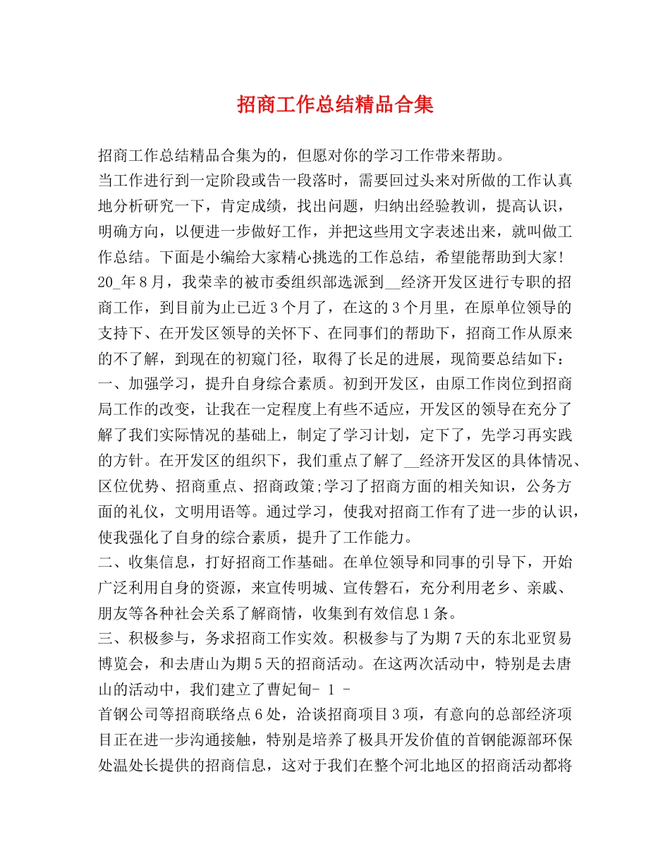 招商工作总结精品合集 _第1页