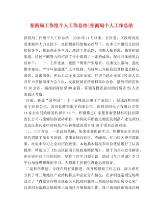 招商局工作组个人工作总结-招商局个人工作总结 