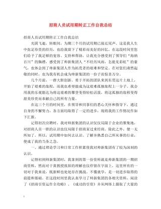 招商人员试用期转正工作自我总结 