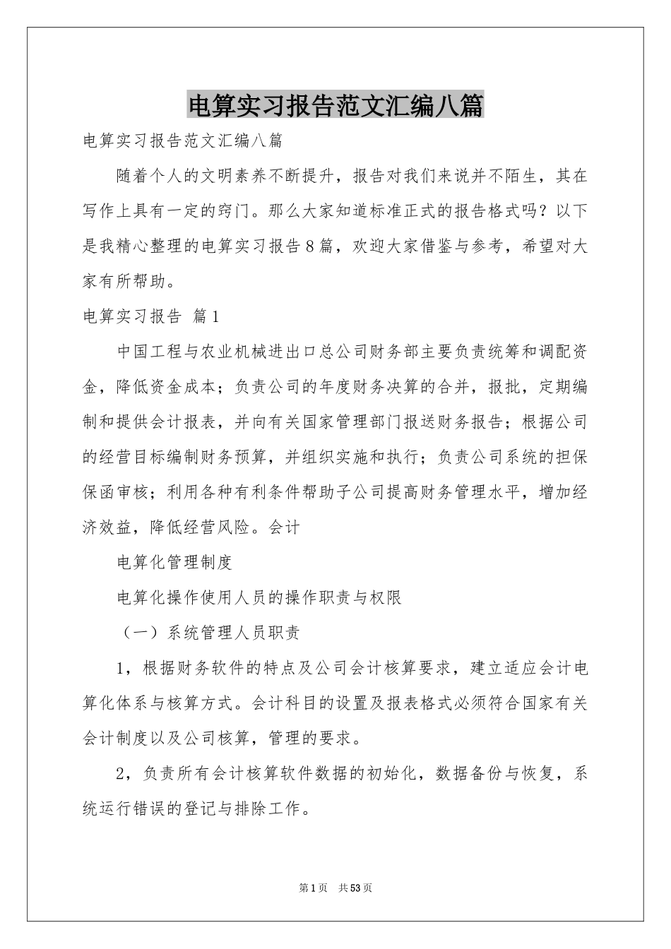 电算实习报告范本汇编八篇_第1页