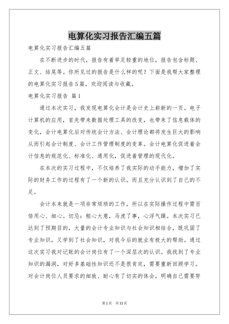 电算化实习报告汇编五篇_第1页