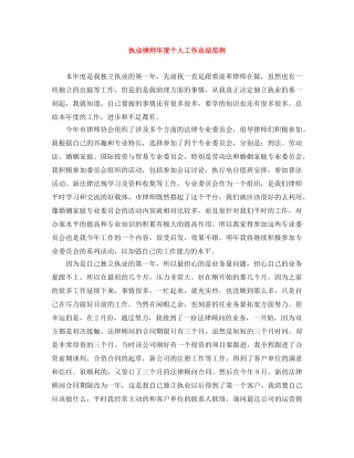 执业律师年度个人工作总结范例 