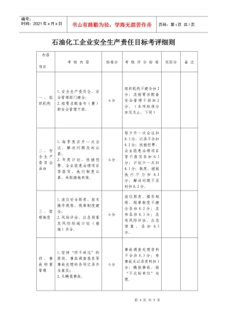 石油化工企业安全生产责任目标考评细则