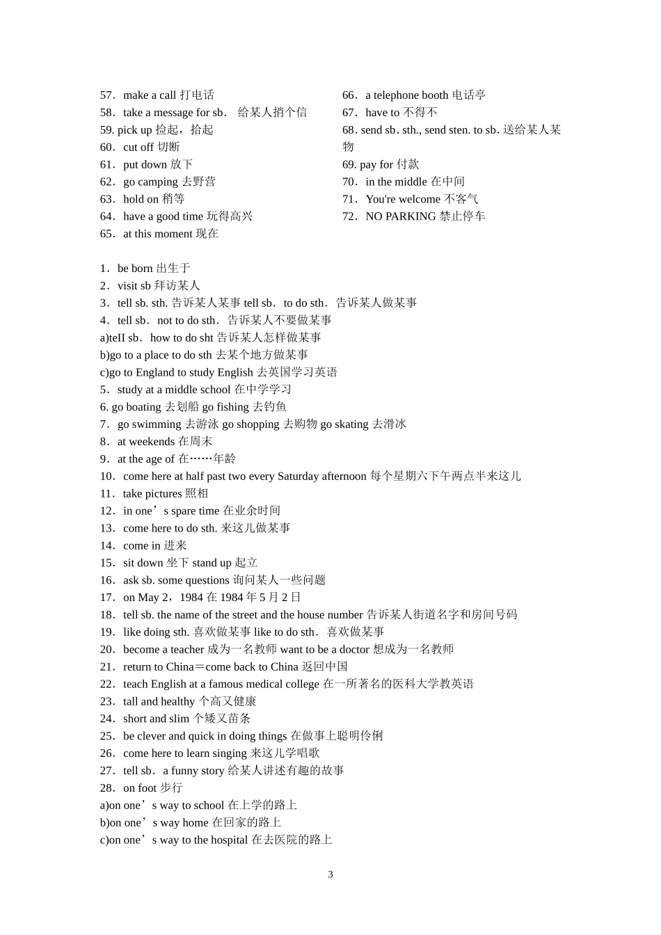 初中英语短语大全(已整理)_第3页