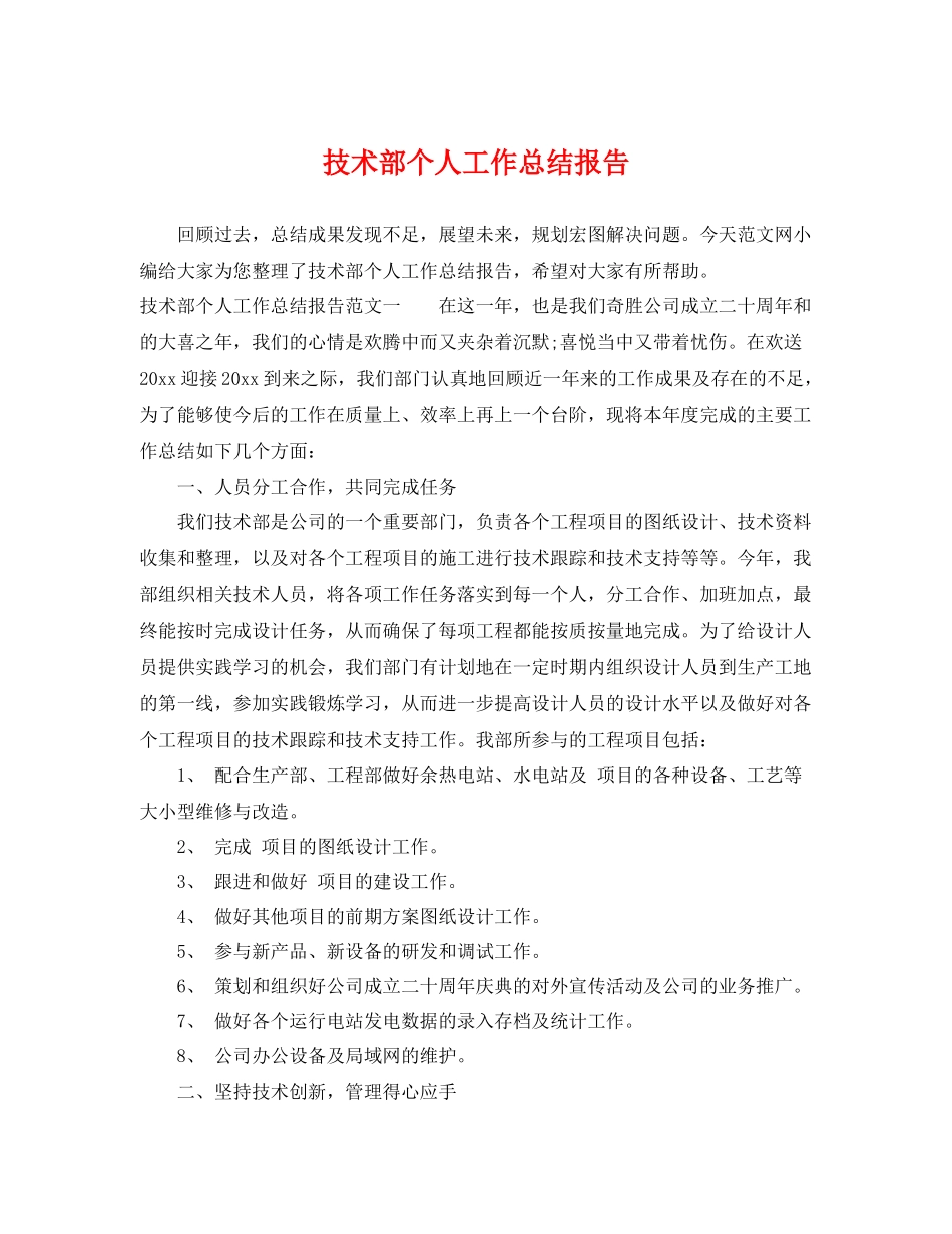 技术部个人工作总结报告 _第1页